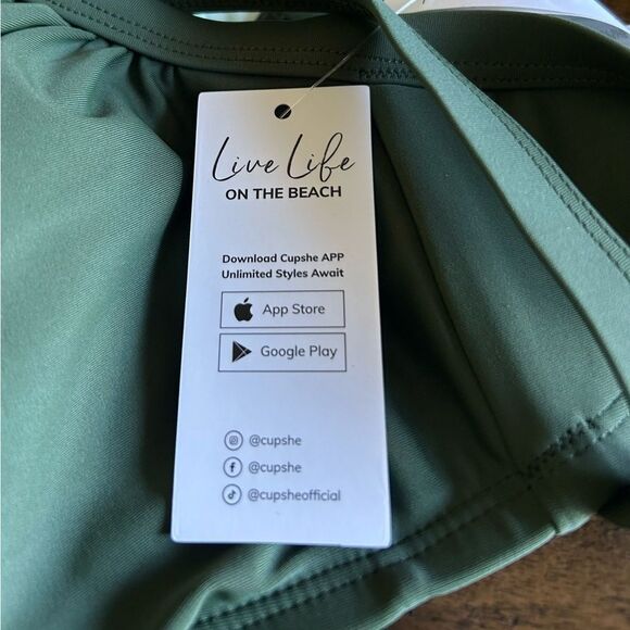 CUPSHE Army Green Bikini High Waisted Wrapped Front Knotted Bottom Size 3X NEW - Picture 4 of 16